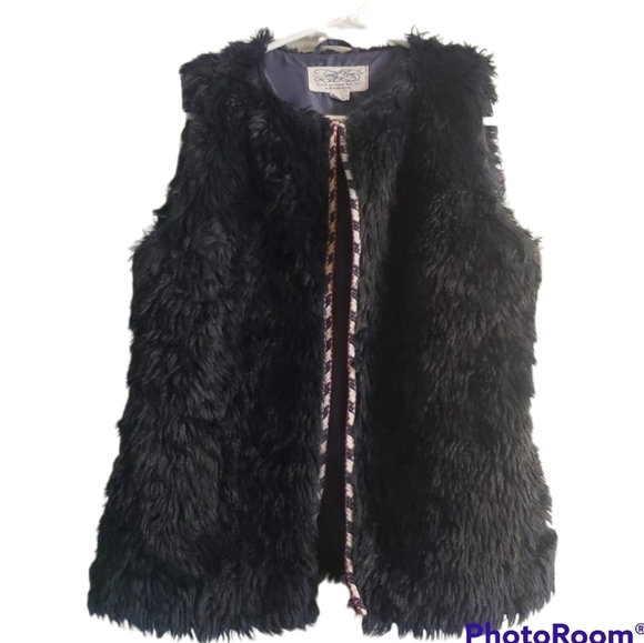 "Twenty Three" brand black faux fur vest sleeveless jacket sz S/M - Picture 9 of 11